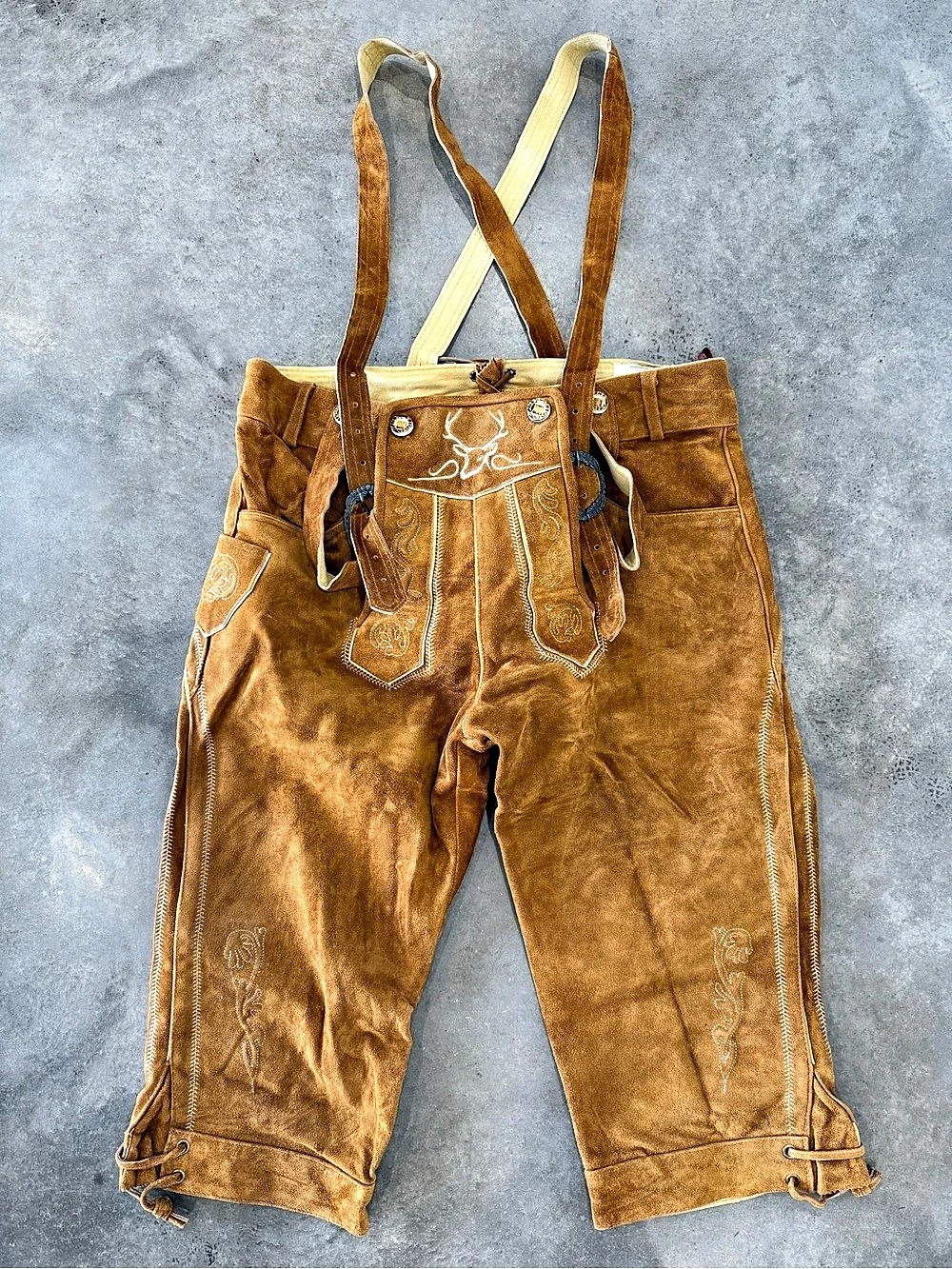 Oktoberfest Lederhosen Bavarian Suede Embroidered traditional suspenders